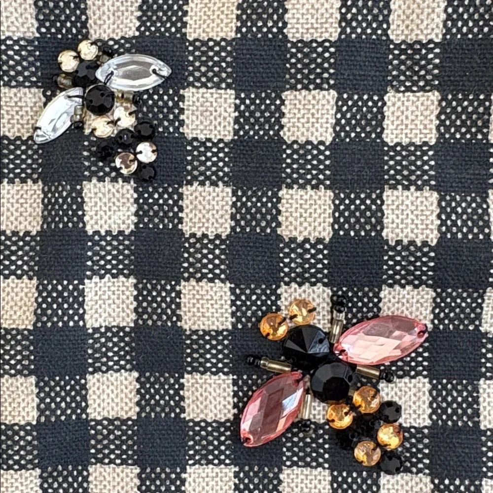 Pottery Barn Norton Pillow Cover Black 18”Gingham Check Honey Bumble Bee